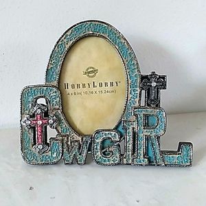 Hobby Lobby Cowgirl Turquoise Chip Glass With Crosses Western Photo Frame